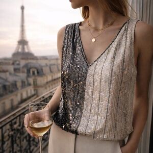 Oleg Cassini Designer Sequin 100% Silk | Vintage Evening Top